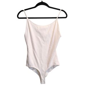 Superdown White Ribbed Bodysuit Medium